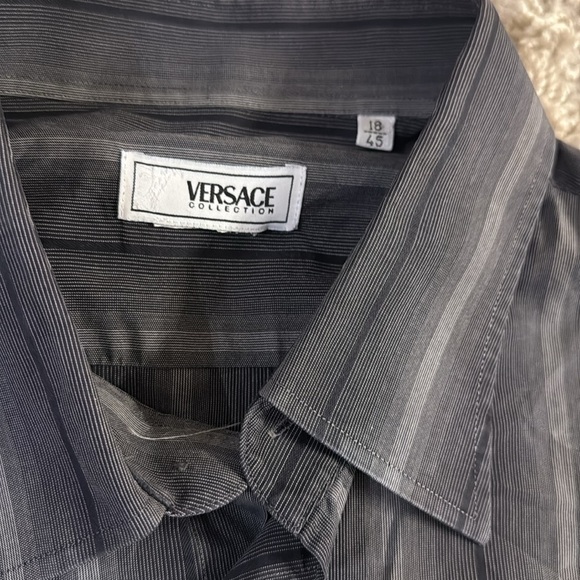 Versace Collection Black Casual Button Down Shirt with Striking Stripes size L - Picture 2 of 4